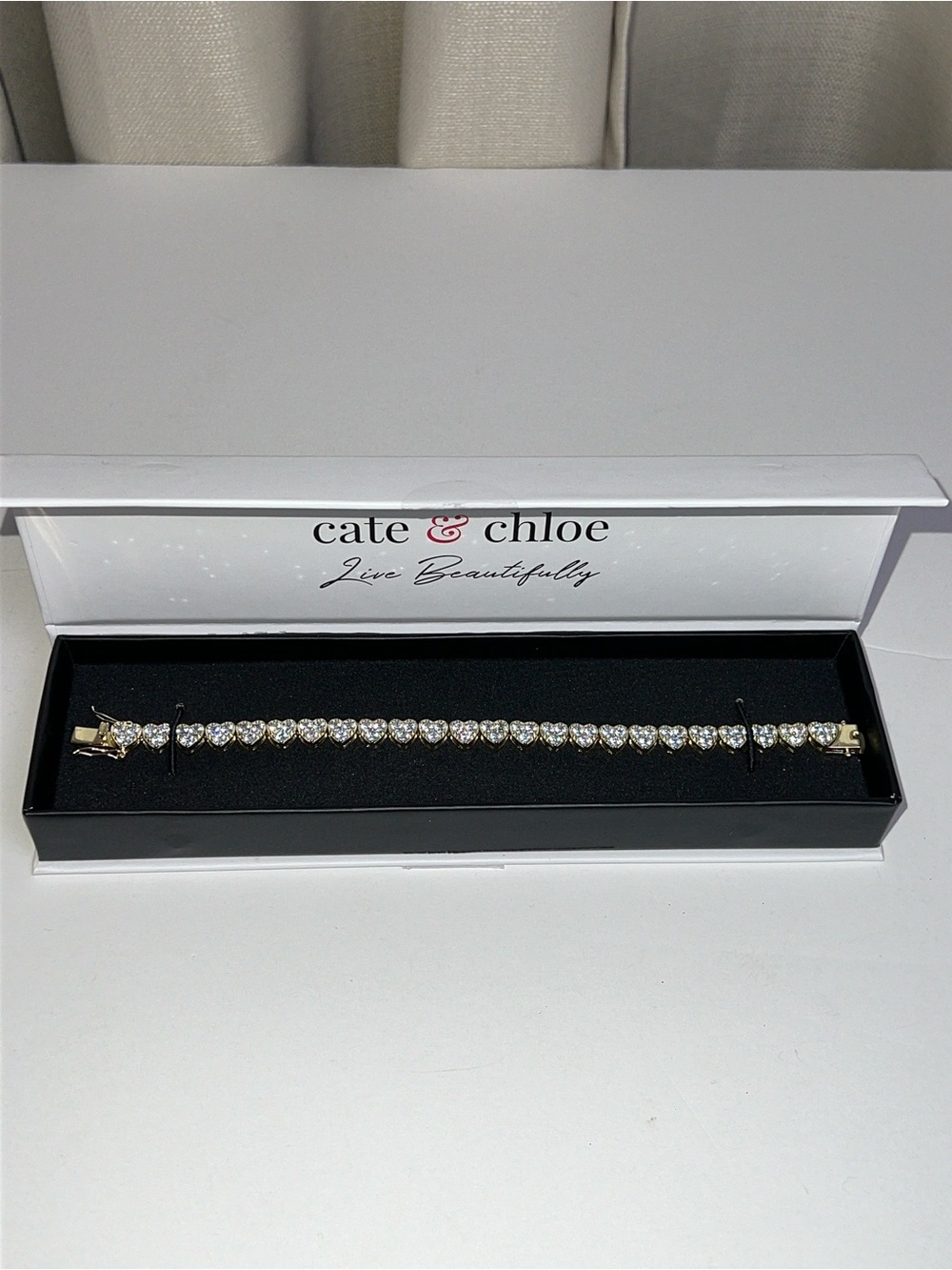 Cate & Chloe “Donna” 18k Yellow Gold Plated Heart Bracelet W/Simulated Diamonds